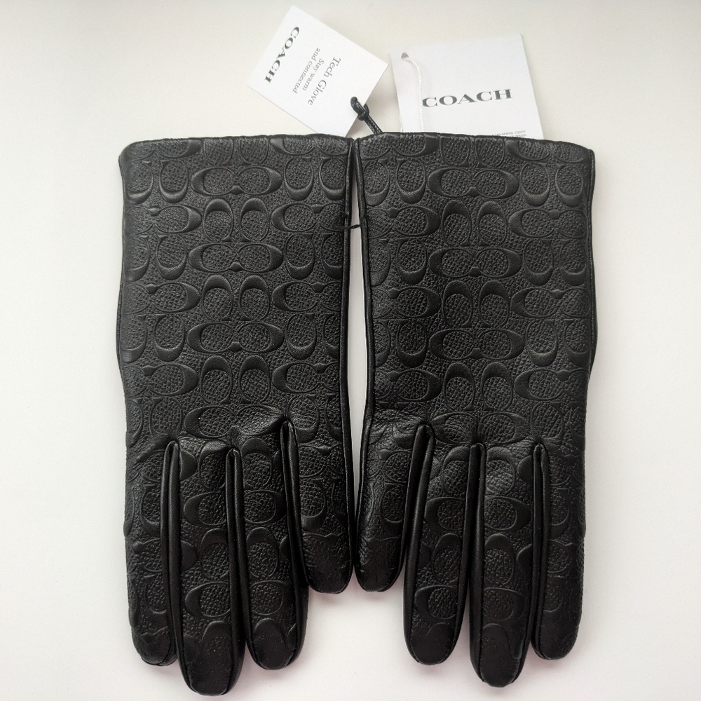 Coach Signature Leather Tech Gloves XS